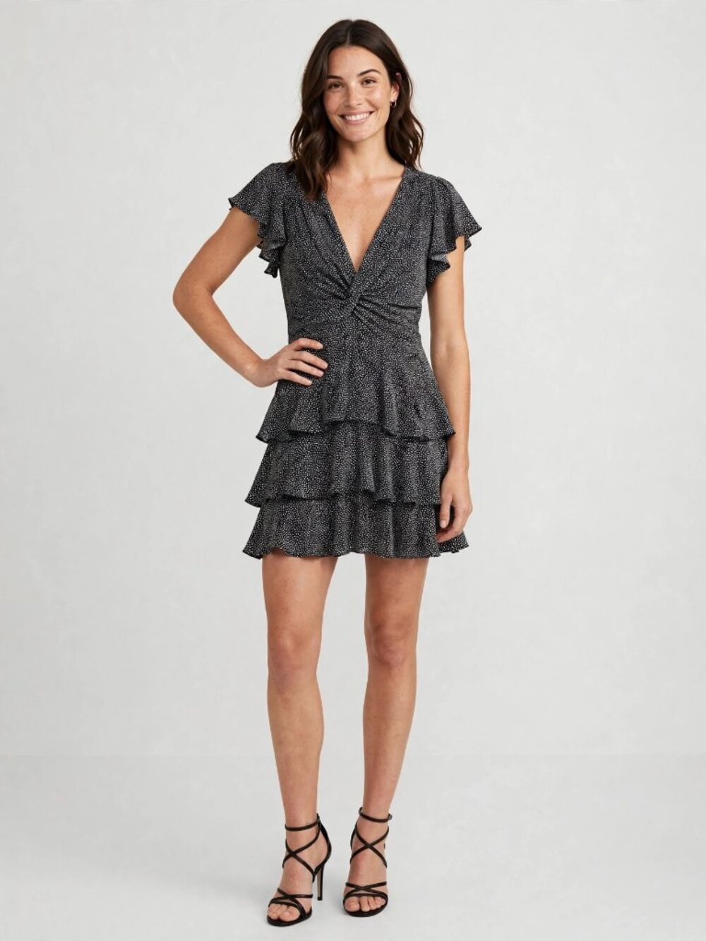 A.L.C. Black Polka Dot Mini Dress | Twist Front Ruffle Hem | Women 10